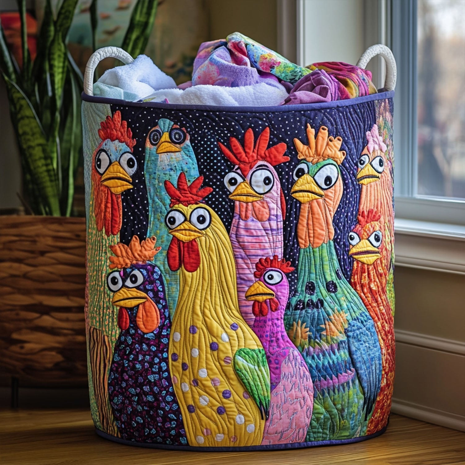 Coop Couture Quilted Laundry Basket Foldable Storage Bin Chicken Gifts For Him Her