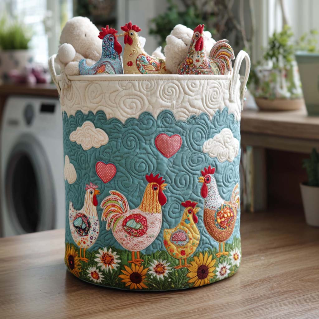 Coop Cozy Quilted Laundry Basket Unique Clothes Hamper Chicken Christmas Gifts