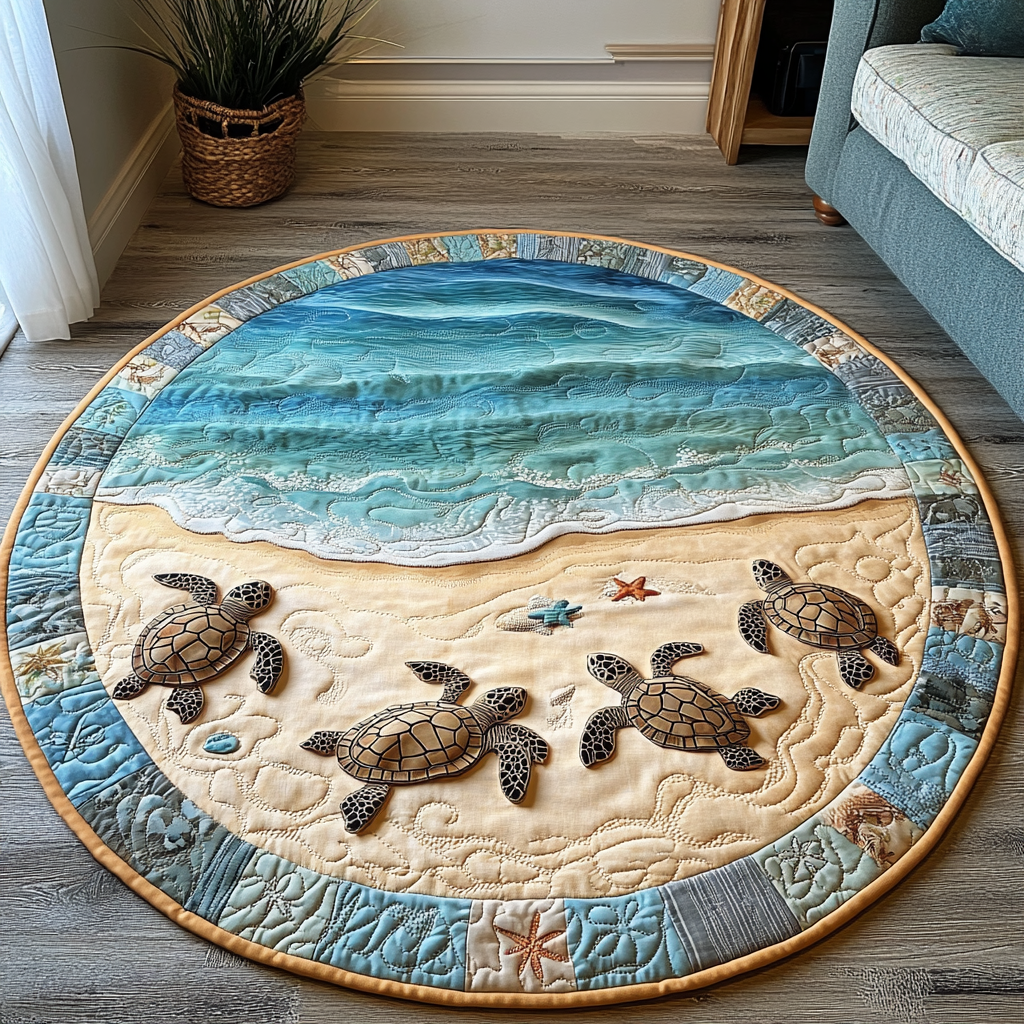 Coral Cove Turtle Quilted Round Mat Best Round Rugs For Living Room Gifts That Help Sea Turtles