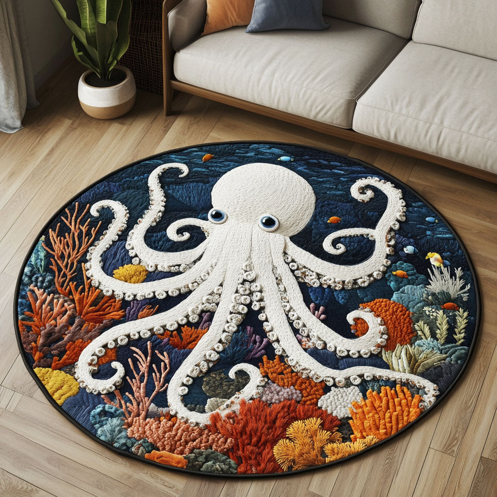Coral Embrace Octopus Quilted Round Mat Best Round Rugs Mothers Day And Fathers Day Gifts