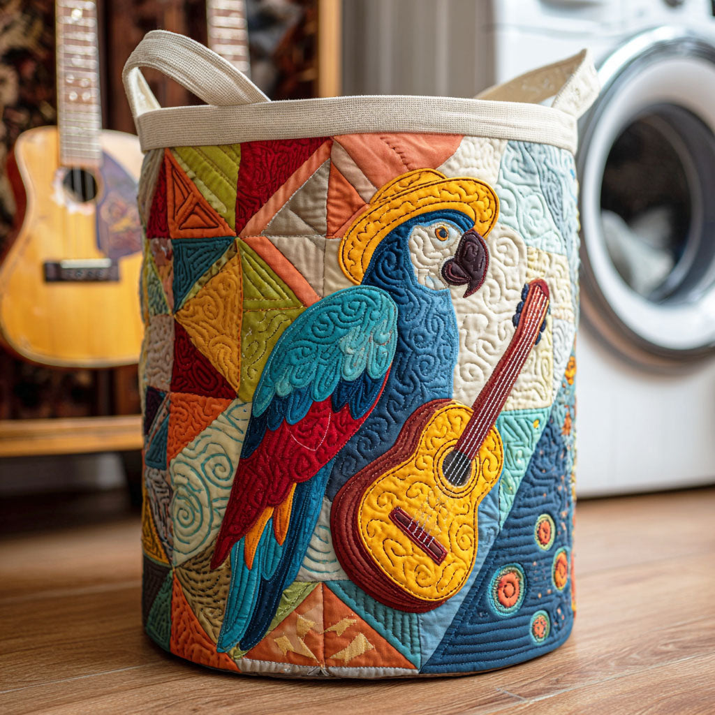 Coral Feather Quilted Laundry Basket Foldable Laundry Basket Gift Ideas For Parrot Lovers