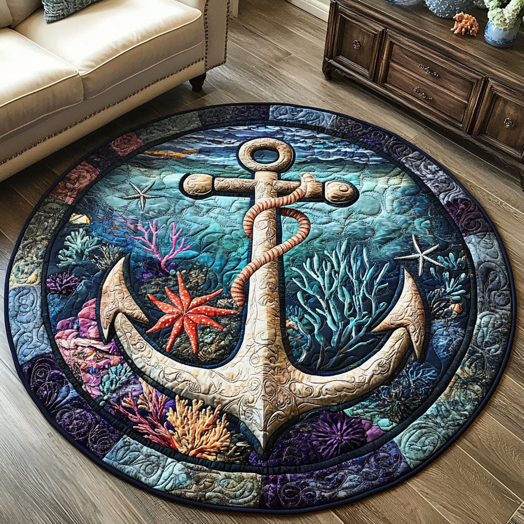 Coral Reef Anchor Quilted Round Mat Rug Round Special Father'S Day Gifts From Daughter