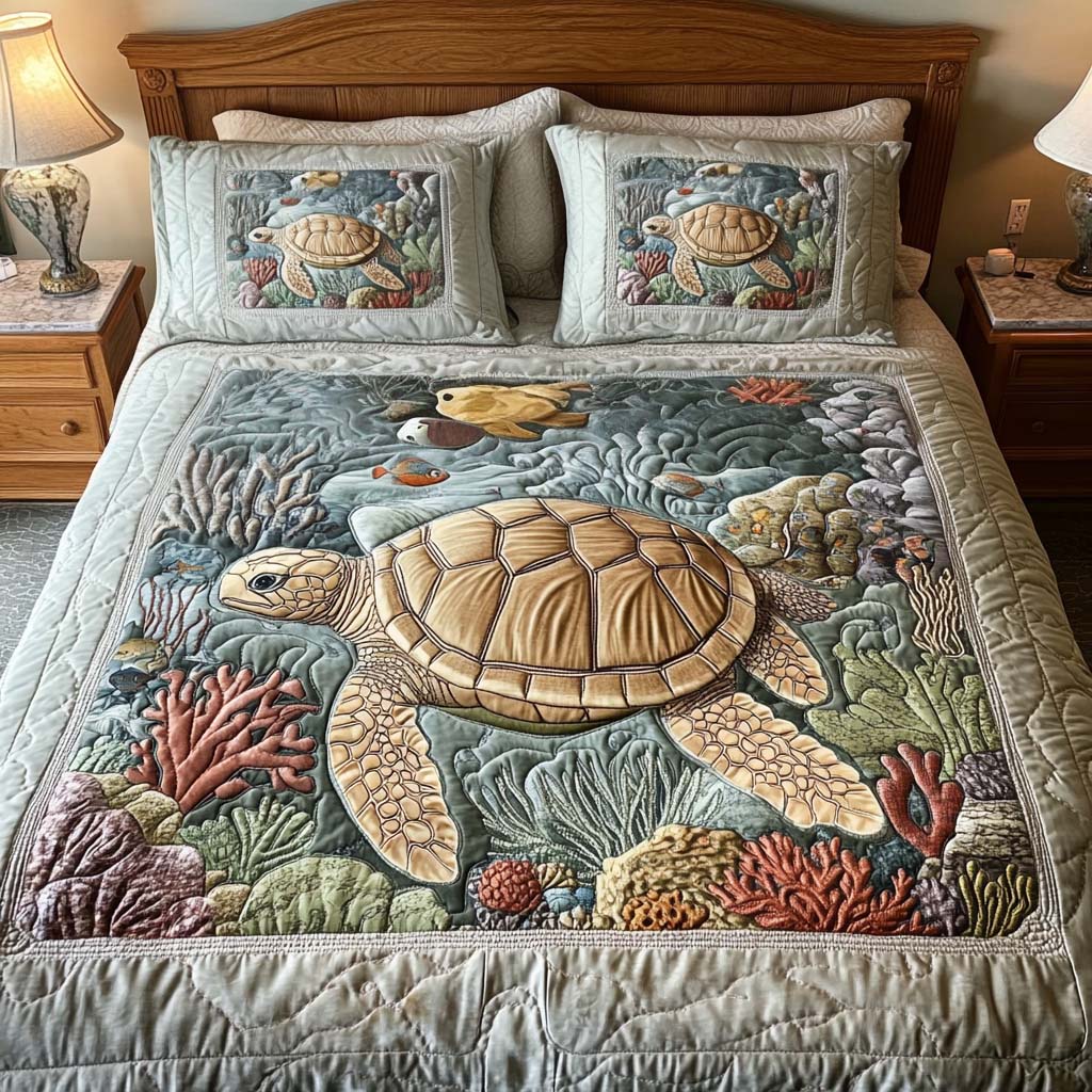 Coral Reef Quilted Bedding Set Best Queen Sheets Sea Turtle Gifts For Her