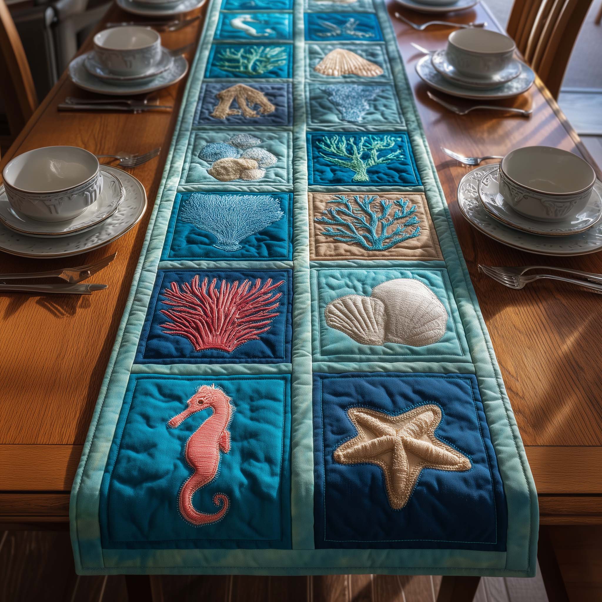 Coral Treasures Quilted Table Runner Ocean Table Runner Gift Ideas For Beach Lovers