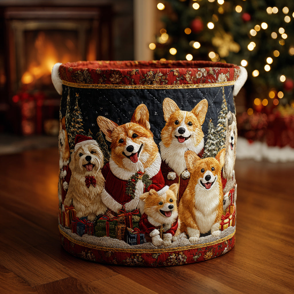 Corgi and Friends Quilted Laundry Basket Laundry Room Decor Ideas Christmas Presents