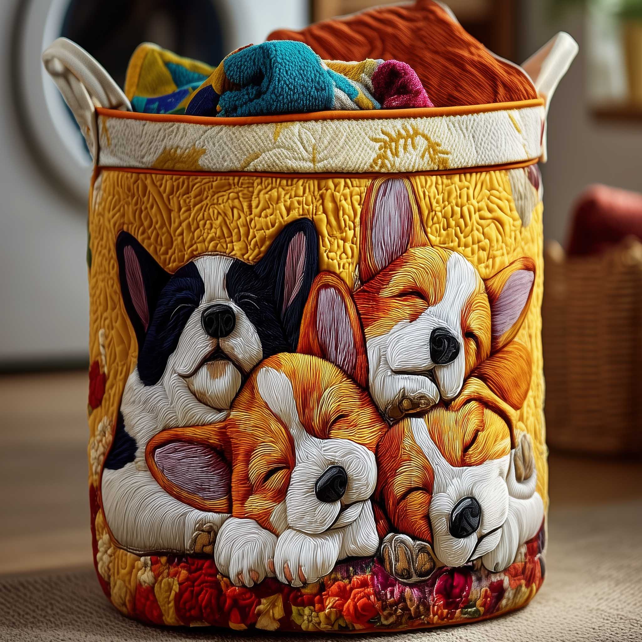 Corgi Cuddle Quilted Laundry Basket Best Clothes Basket Christmas Gift Ideas For Wife