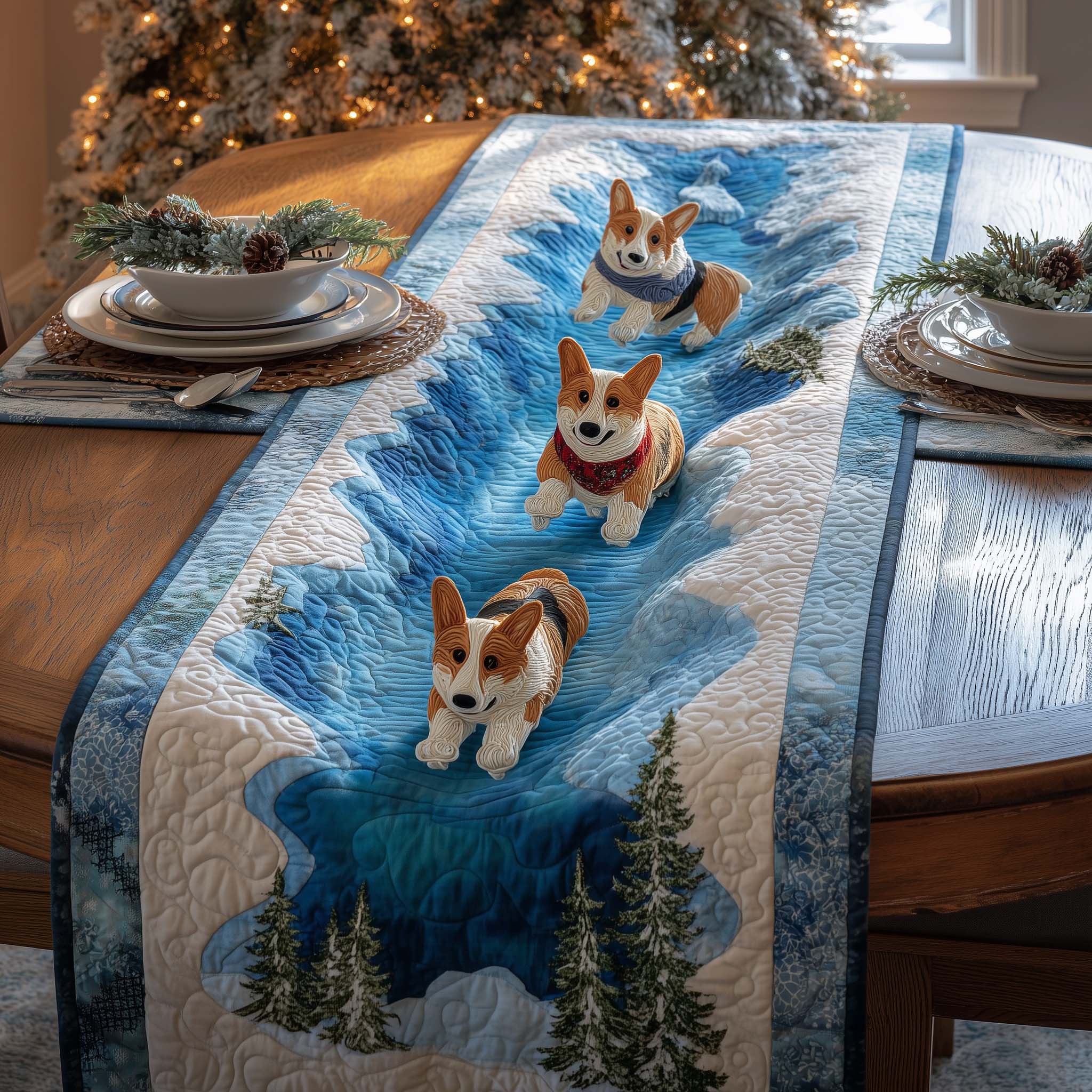 Corgi Glacier Quilted Table Runner Festive Table Runners Great Christmas Ideas Presents