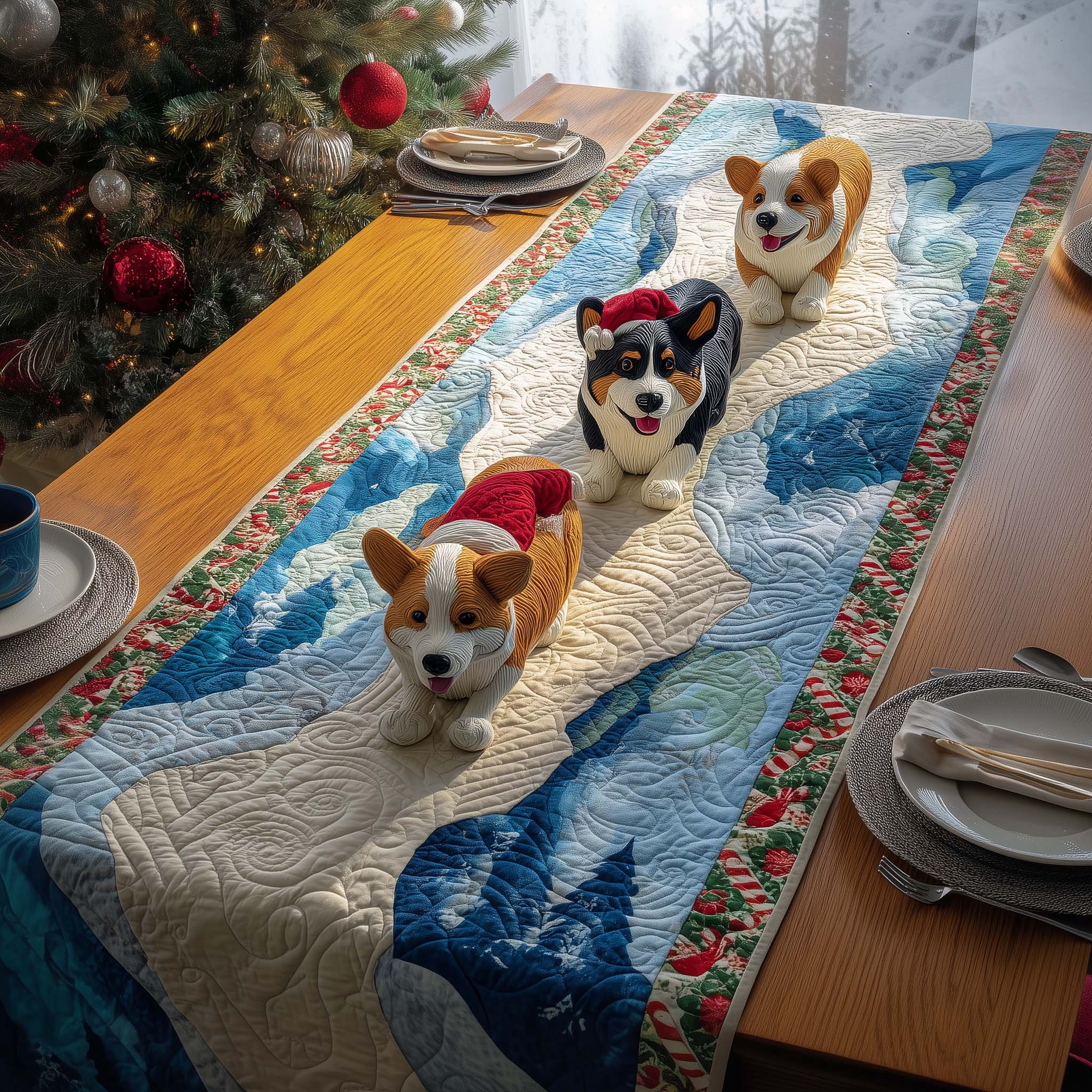Corgi Parade Quilted Table Runner Christmas Dining Room Decor Christmas Gifts For Her