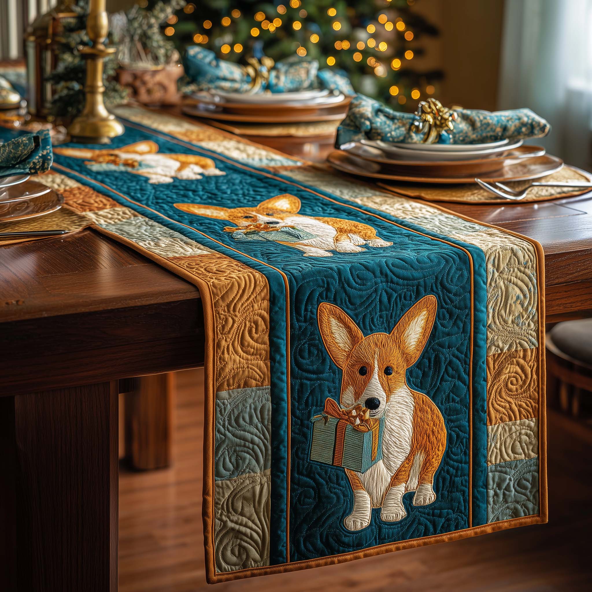 Corgi Parcel Quilted Table Runner Best Christmas Dinner Table Decorations Best Christmas Gifts