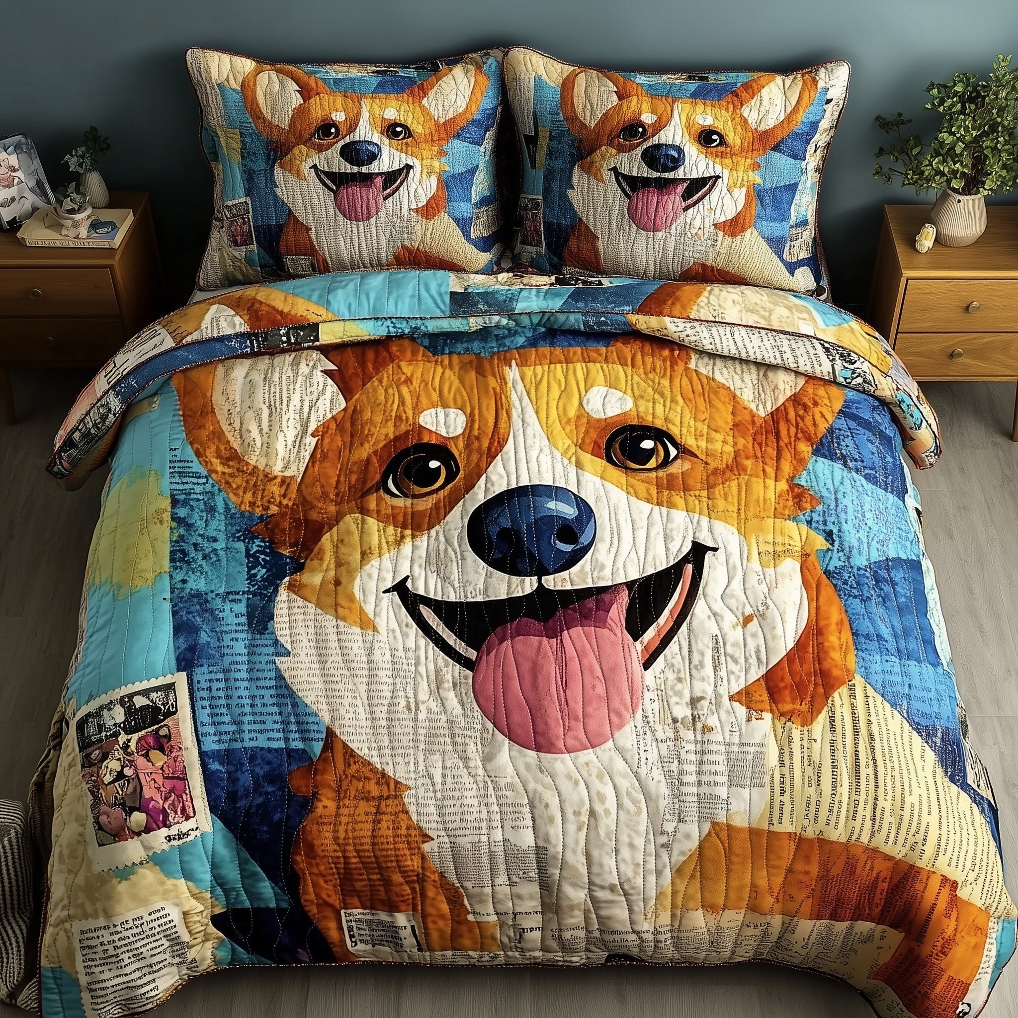 Corgi Quilted Bedding Set Bedroom Room Decor Unique Dog Presents