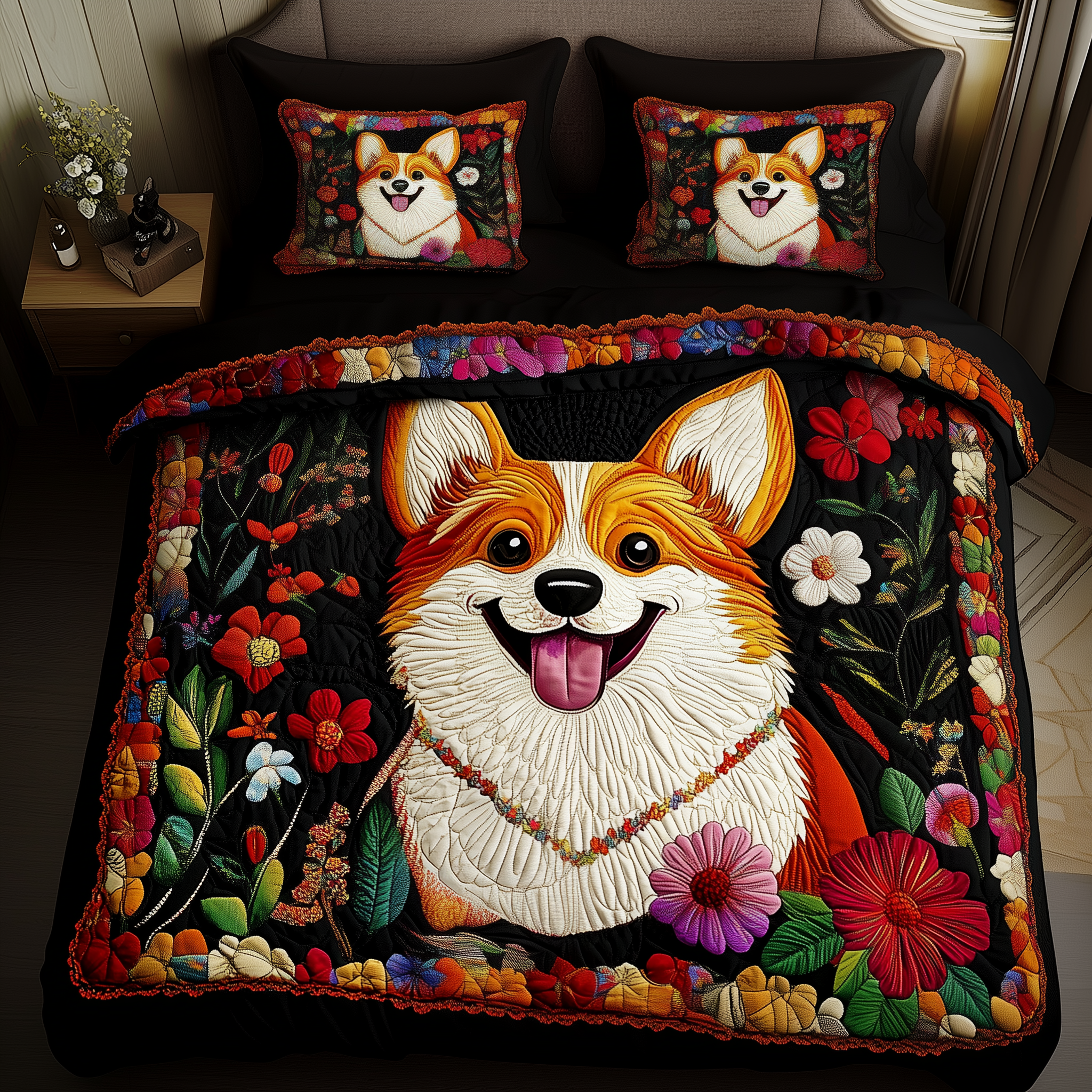 Corgi Quilted Bedding Set Best King Size Sheets Perfect Gift For Dog Lovers