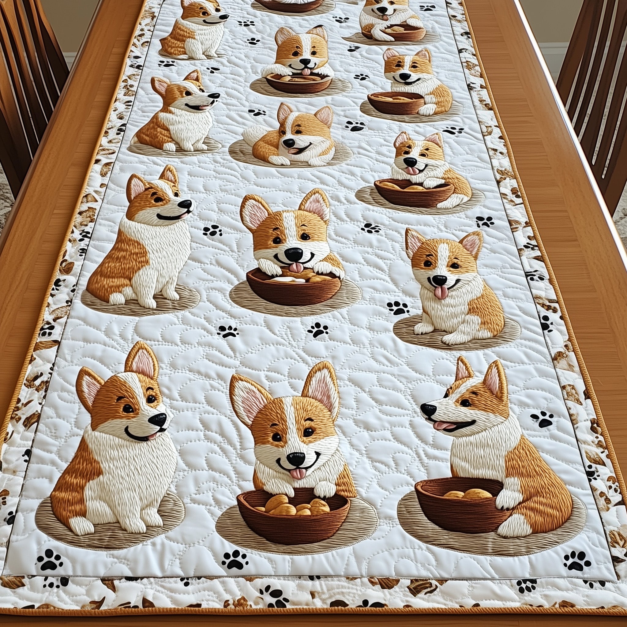 Corgi Quilted Table Runner Boho Macrame Table Runner Top Gifts For Dog Lovers