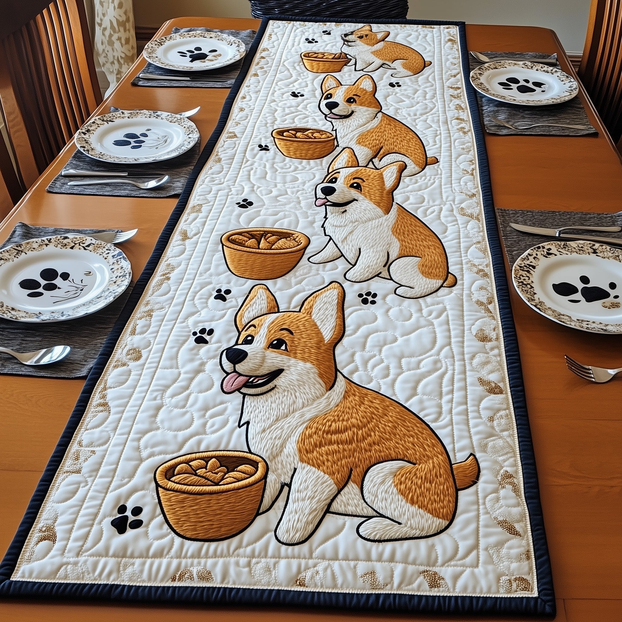 Corgi Quilted Table Runner Dining Room Table Decor Ideas Dog Gifts For Dog Lovers