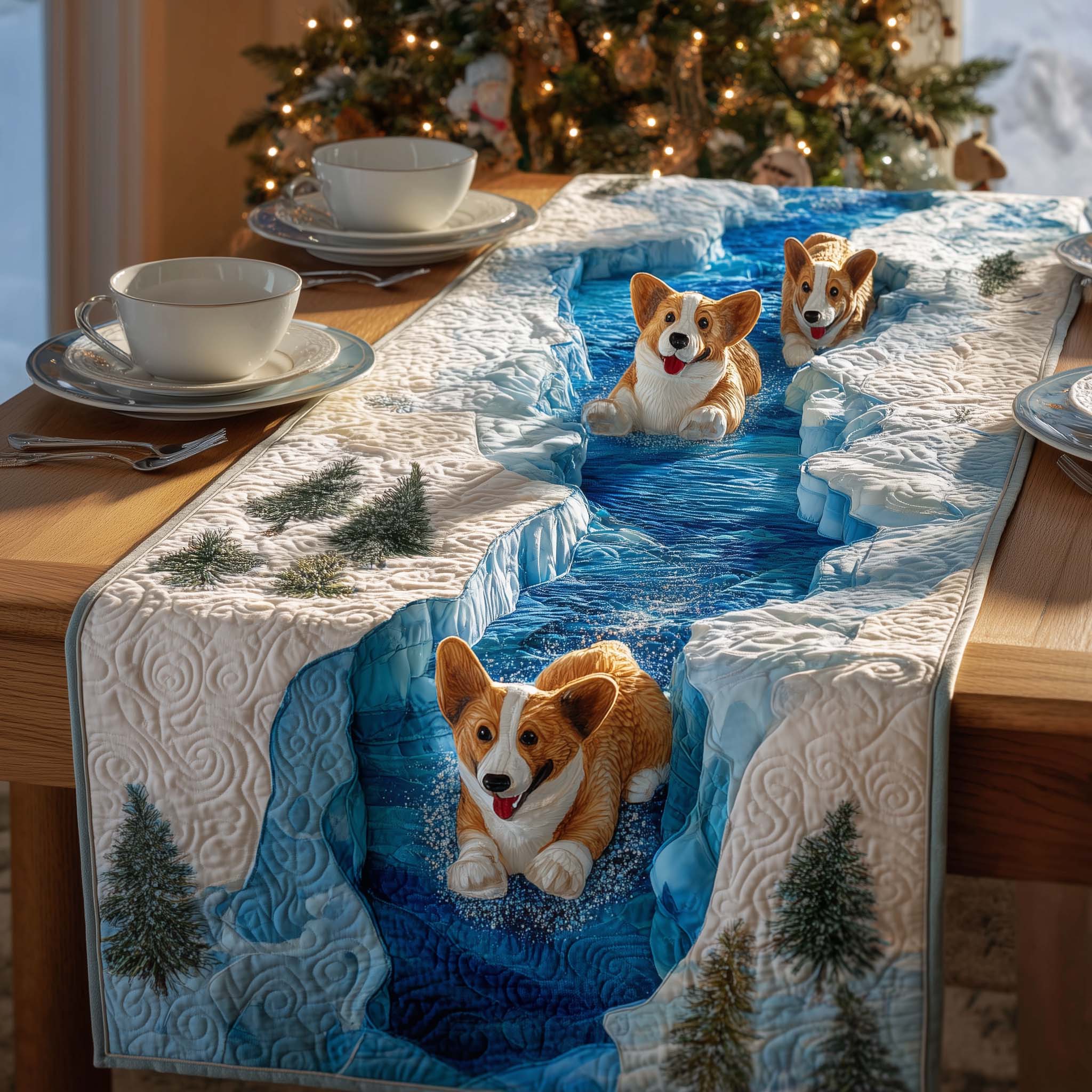 Corgi River Quilted Table Runner Christmas Dinner Decoration Ideas Gifts For Men Who Have Everything