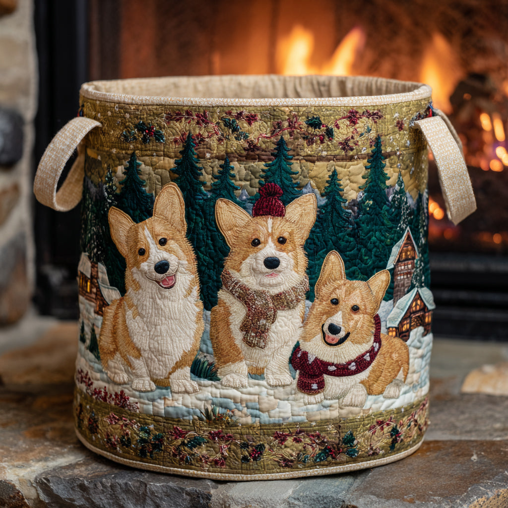 Corgi Sleigh Bells Quilted Laundry Basket Home Decor Christmas Ideas For Wife