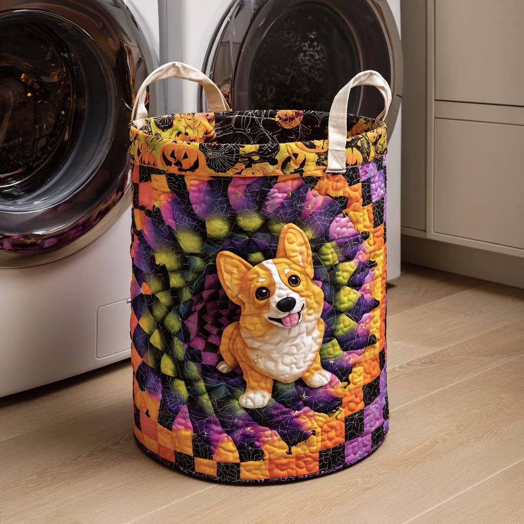 Corgi Spiral Cheer Quilted Laundry Basket Unique Laundry Hamper Gifts For Halloween Lovers