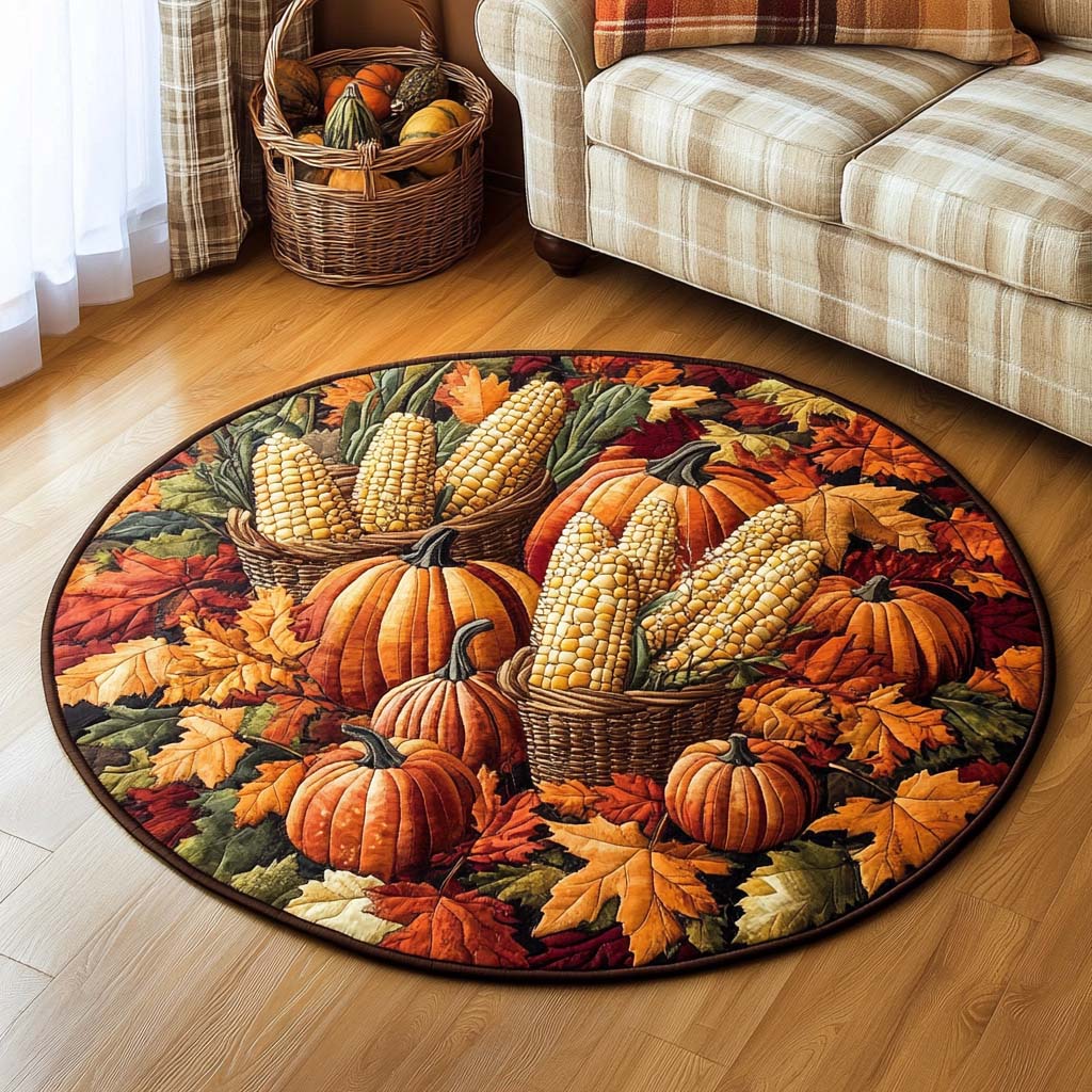 Cornucopia Quilted Round Mat Cool Circle Rugs Cute Fall Gifts For Girlfriend