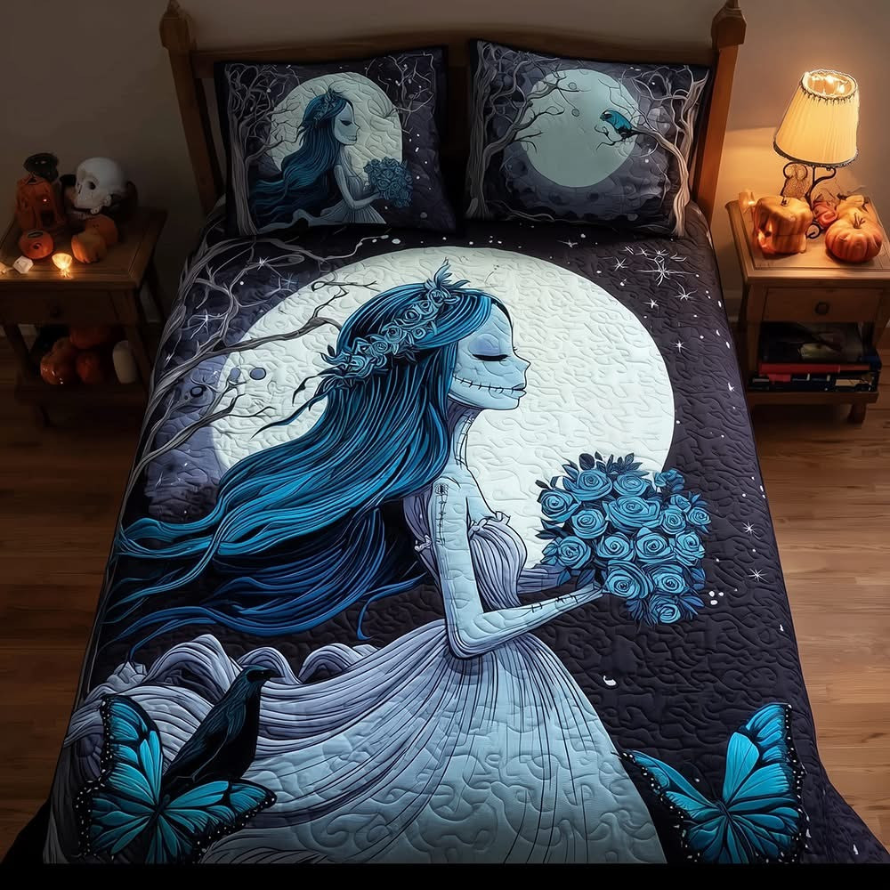 Corpse Bride Quilted Bedding Set Xmas Scary Themed Duvet Cover Gift For Girl