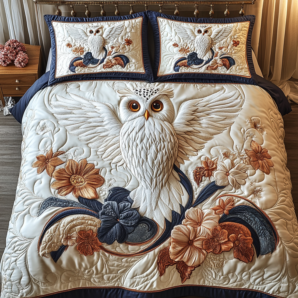 Cosmic Feather Quilted Bedding Set Bed Decorations Owl Gifts For Her