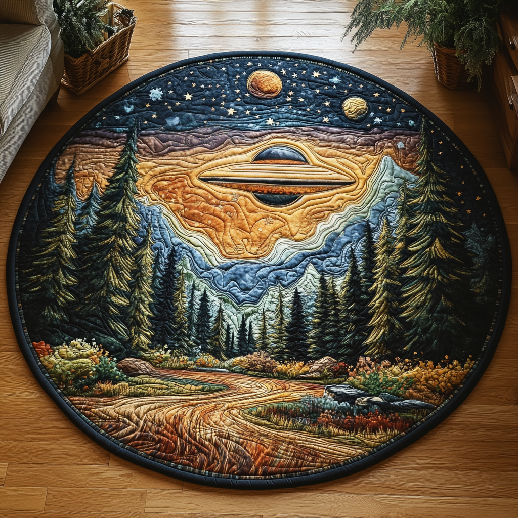 Cosmic Forest Quilted Round Mat Modern Circle Rug Meaningful Gifts For Dad Birthday