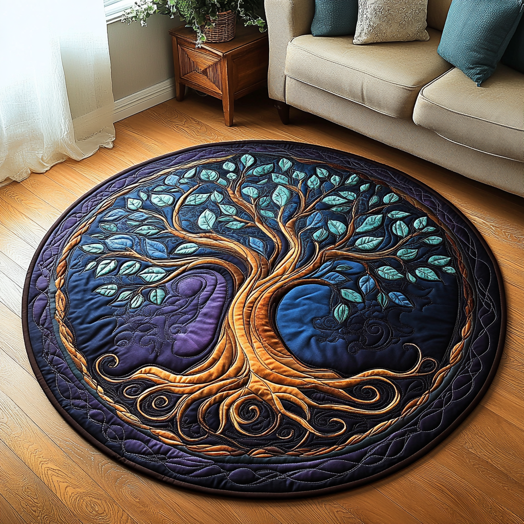 Cosmic Tree Quilted Round Mat Home And Decor Tree Of Life Gifts For Men