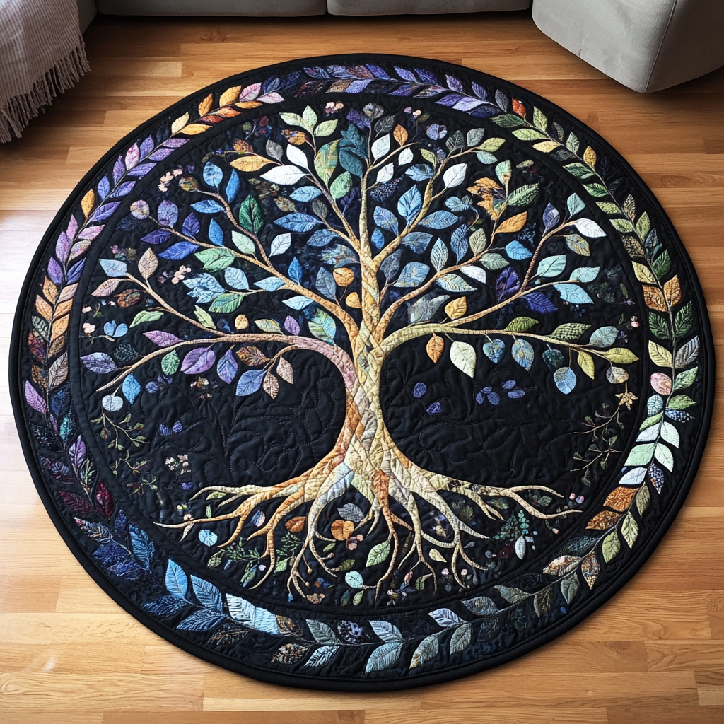 Cosmic Tree Quilted Round Mat Large Round Carpet Rugs Tree Of Life Gifts For Him