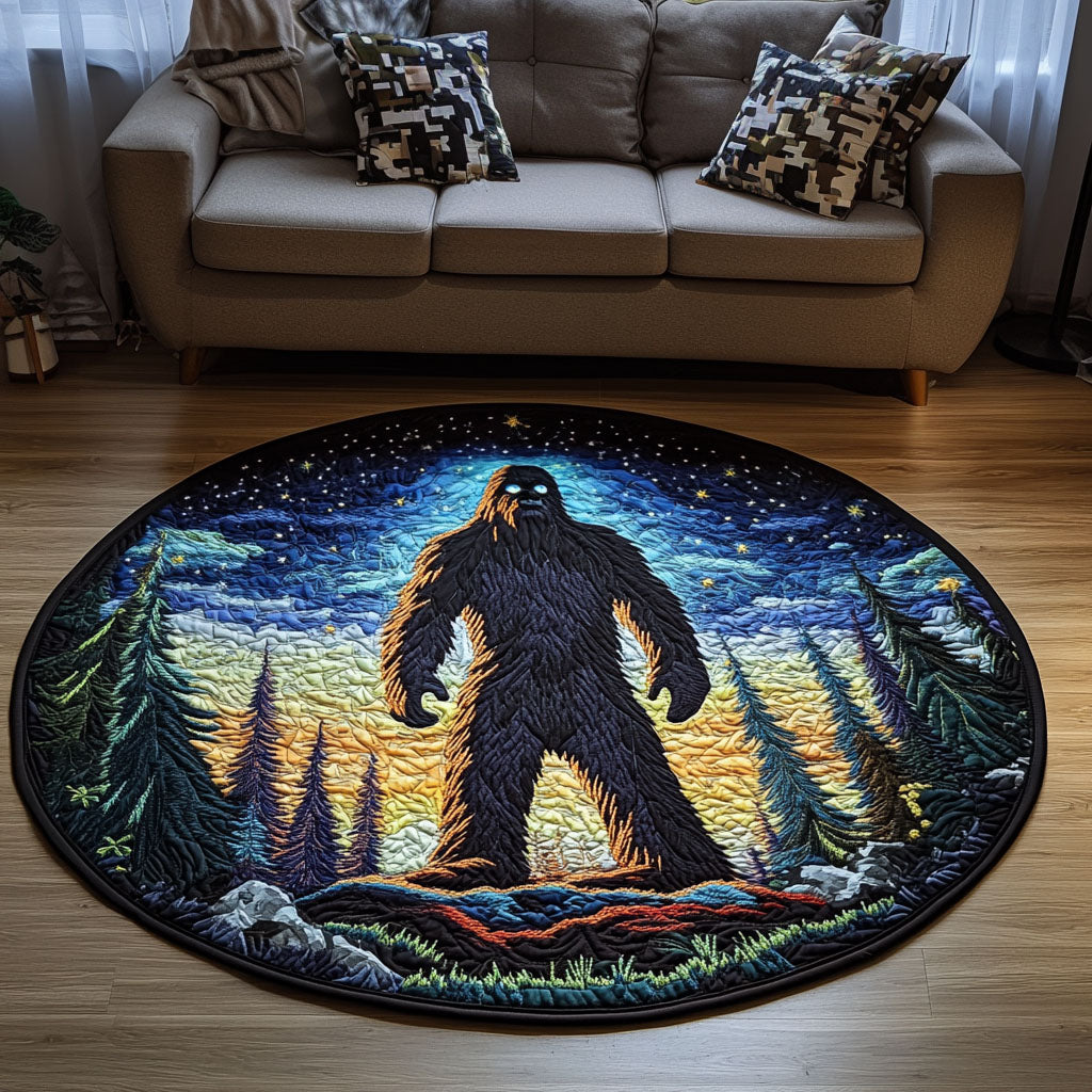 Cosmic Watcher Quilted Round Mat Small Round Mat Unique Sasquatch Gifts