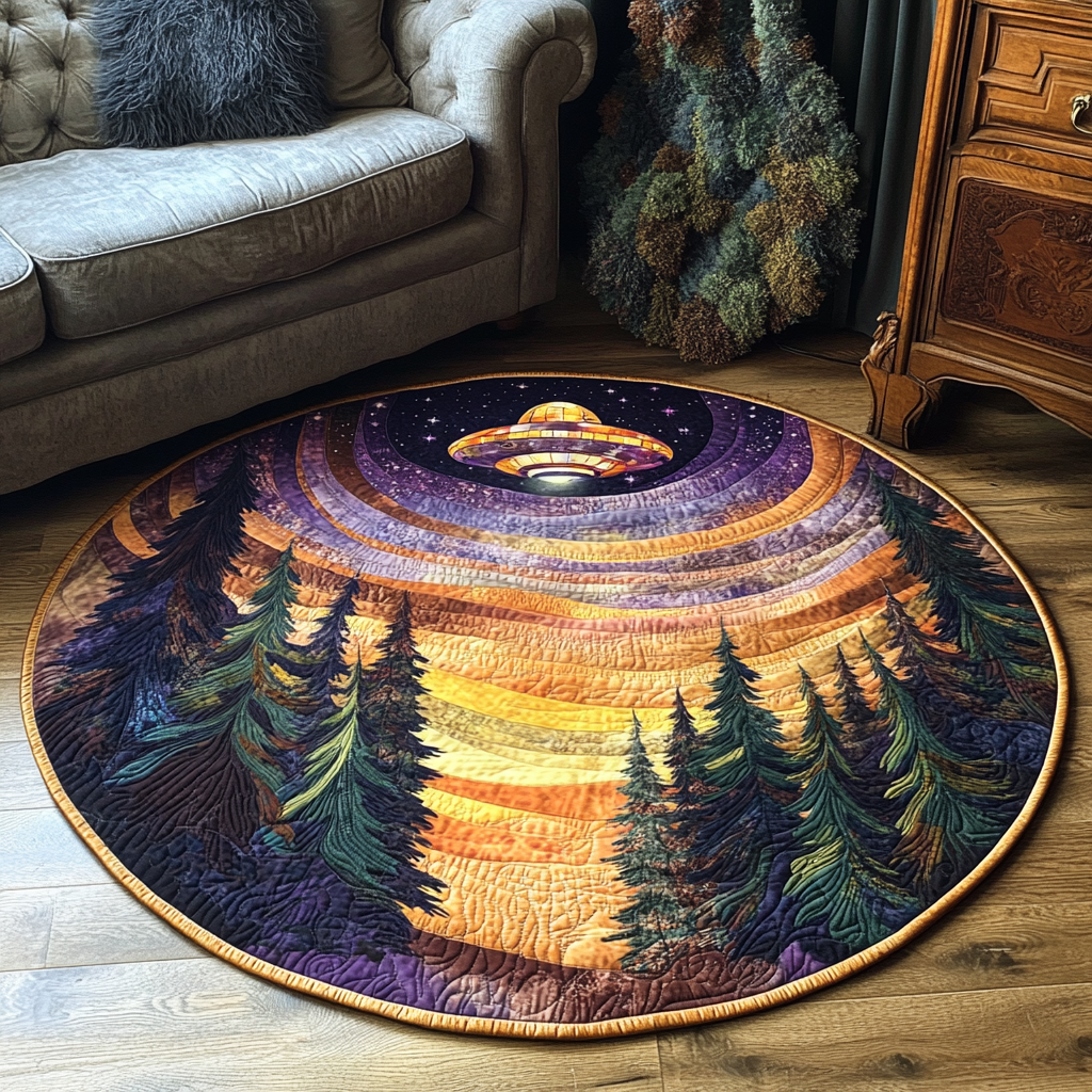 Cosmic Woodland Quilted Round Mat Large Round Mat Moms Day Gifts