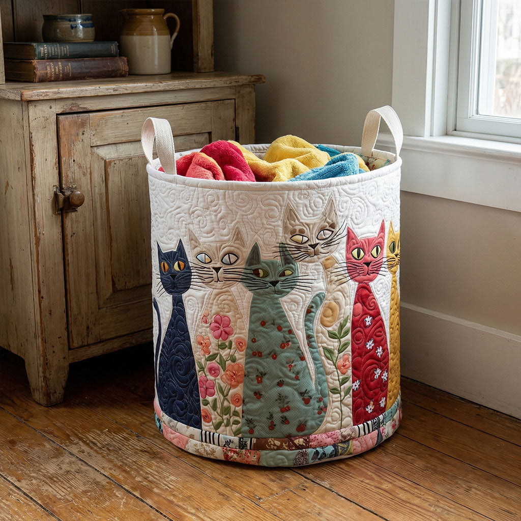 Cottage Cat Parade Quilted Laundry Basket Best Looking Laundry Hampers Presents For New Homeowners