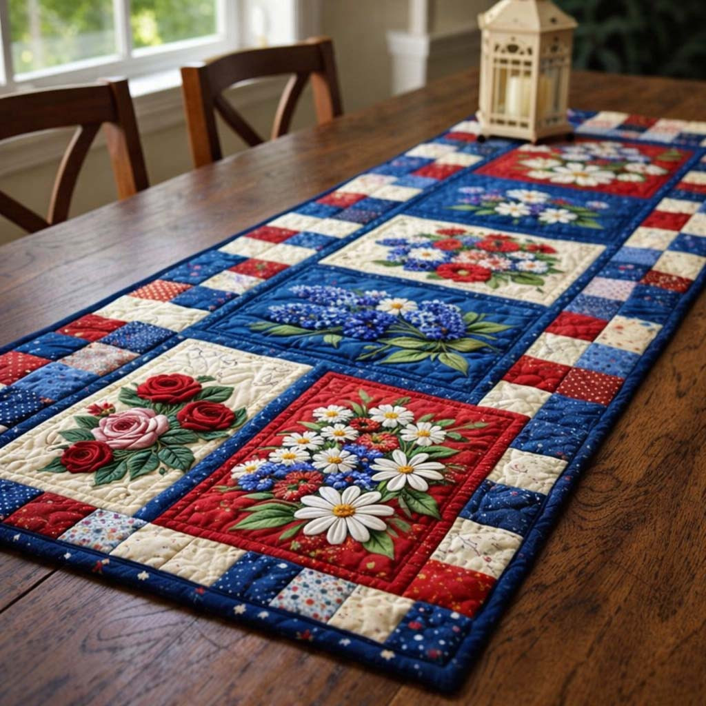 Country Bloom Patchwork Quilted Table Runner Dinner Table Decor Mother's Day Gifts For Wife
