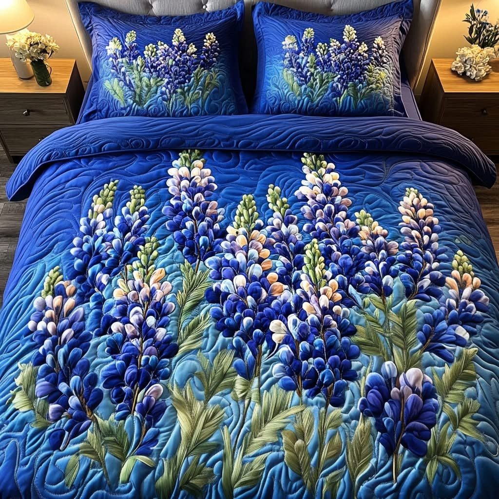 Country Bloom Quilted Bedding Set Bluebonnet Floral Bedspread Set Gifts For Texans