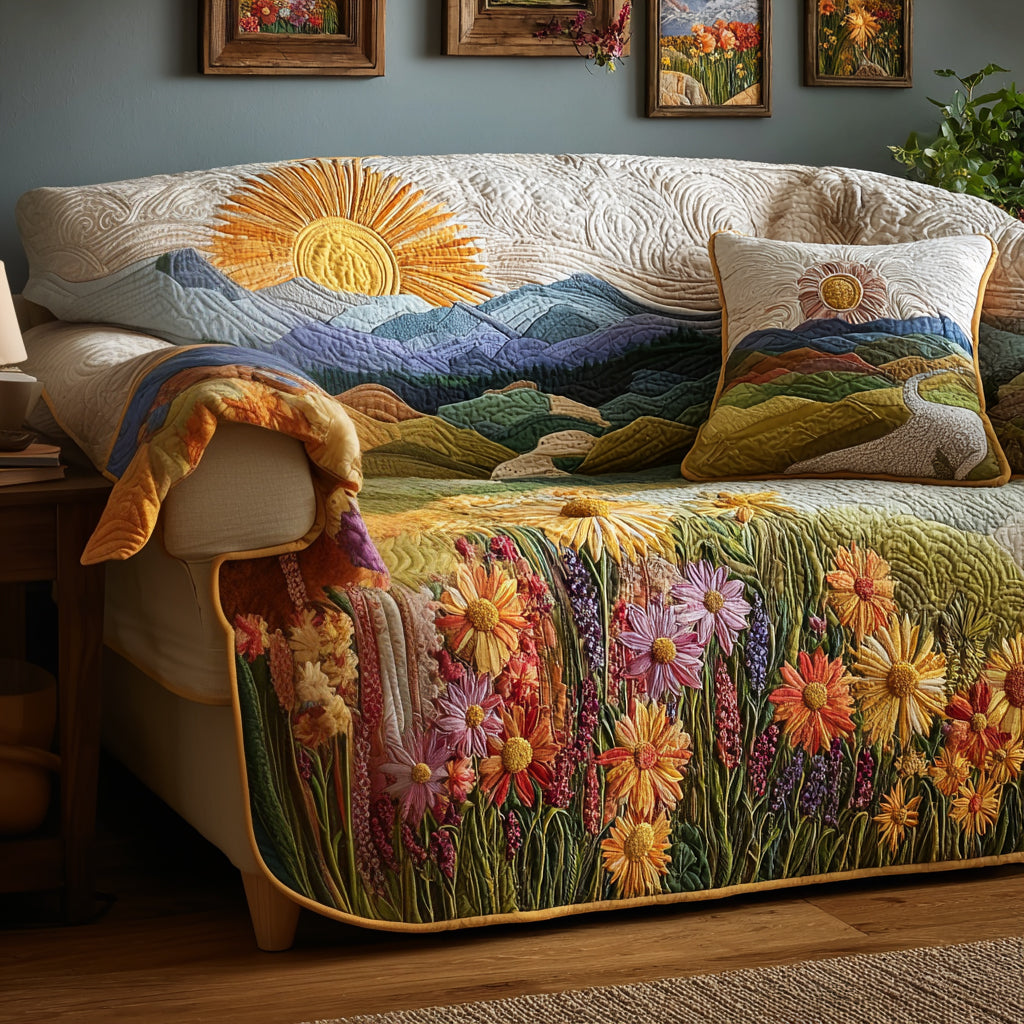 Country Blossom Quilted Sofa Cover Sofa Couch Cover Flower Daisy Gifts For Her