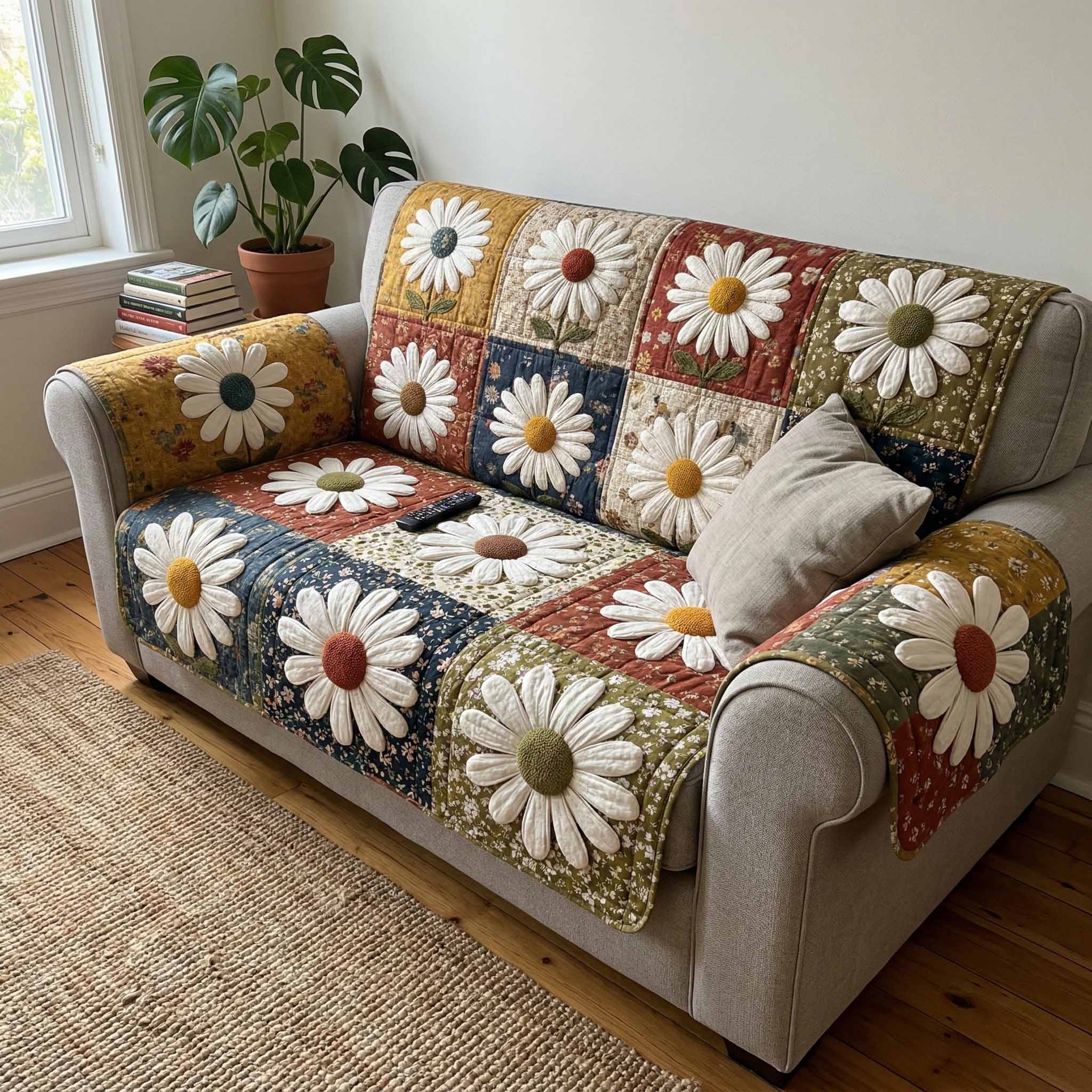 Country Blossom Quilted Sofa Cover Sofa Cover Couch Flower Daisy Gifts For Her