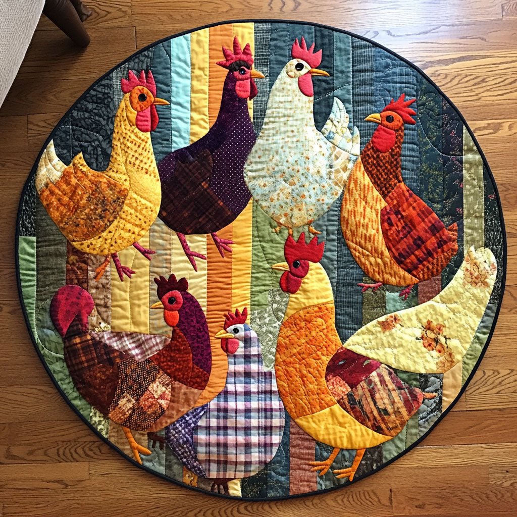 Country Chickens Quilted Round Mat Living Room Decor Christmas Gifts For Chicken Lovers