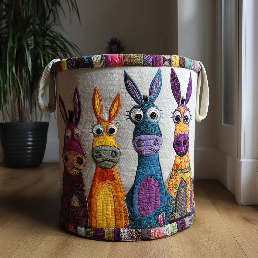 Country Chuckles Quilted Laundry Basket Farmhouse Laundry Basket Donkey Present Ideas