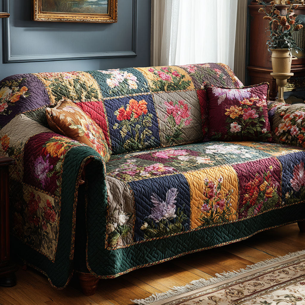 Country Floral Quilted Sofa Cover Indoor Decor Gifts For The Flower Lover