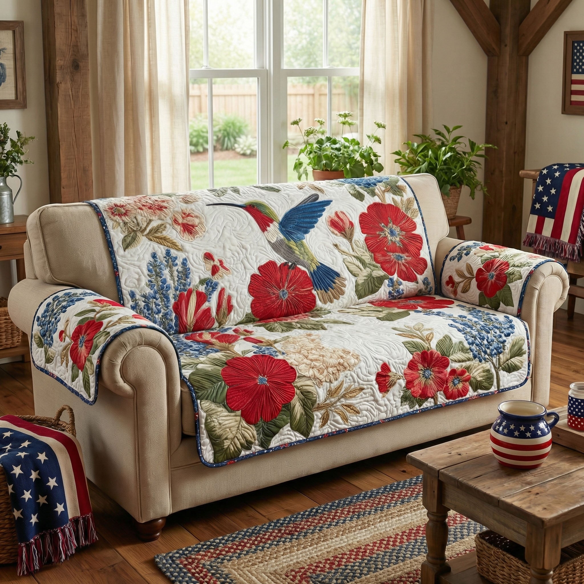 Country Garden Wings Quilted Sofa Cover Sofa Slip Covers The Hummingbird Gift