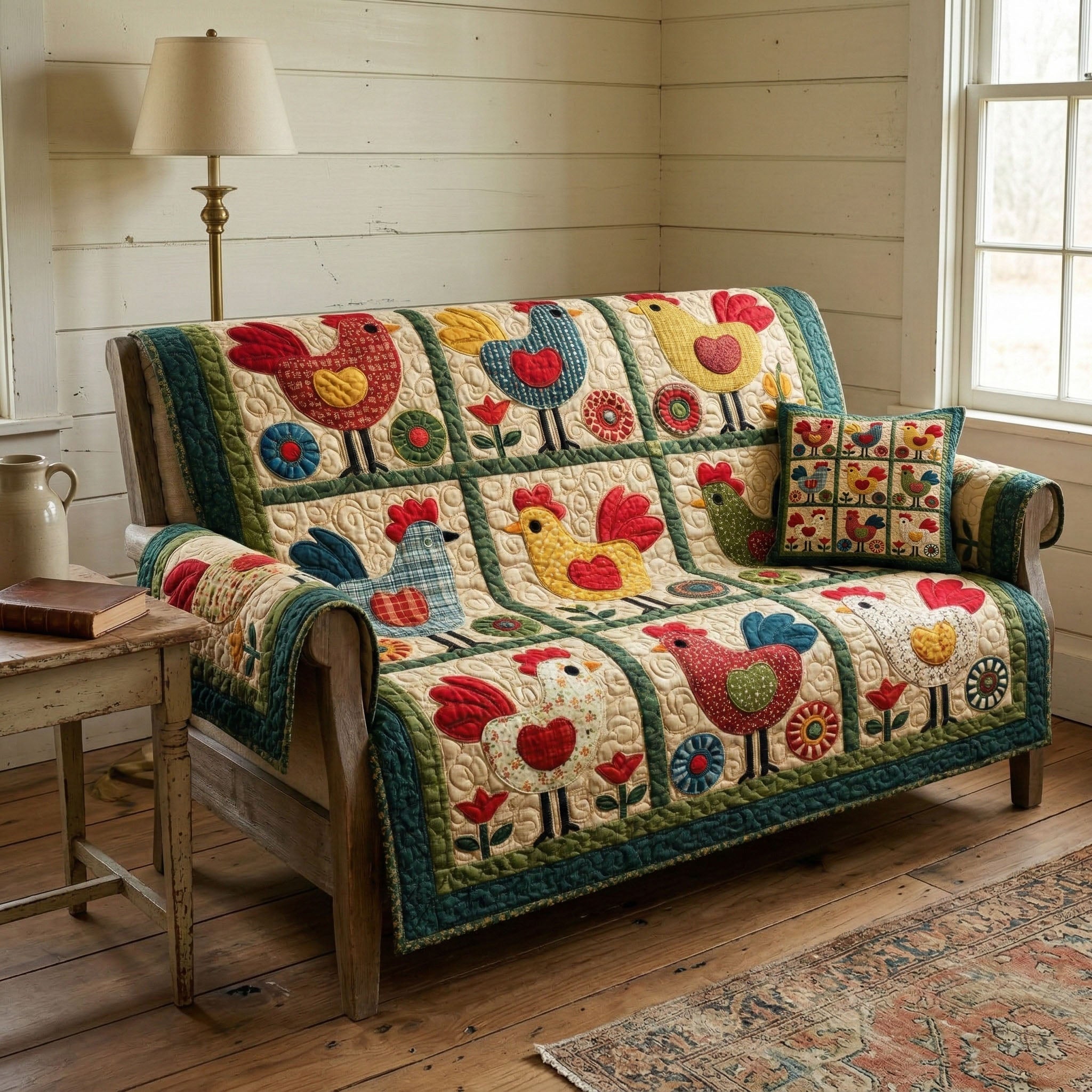 Country Hen Patchwork Quilted Sofa Cover The Best Slipcovers Gifts For Hen Lovers