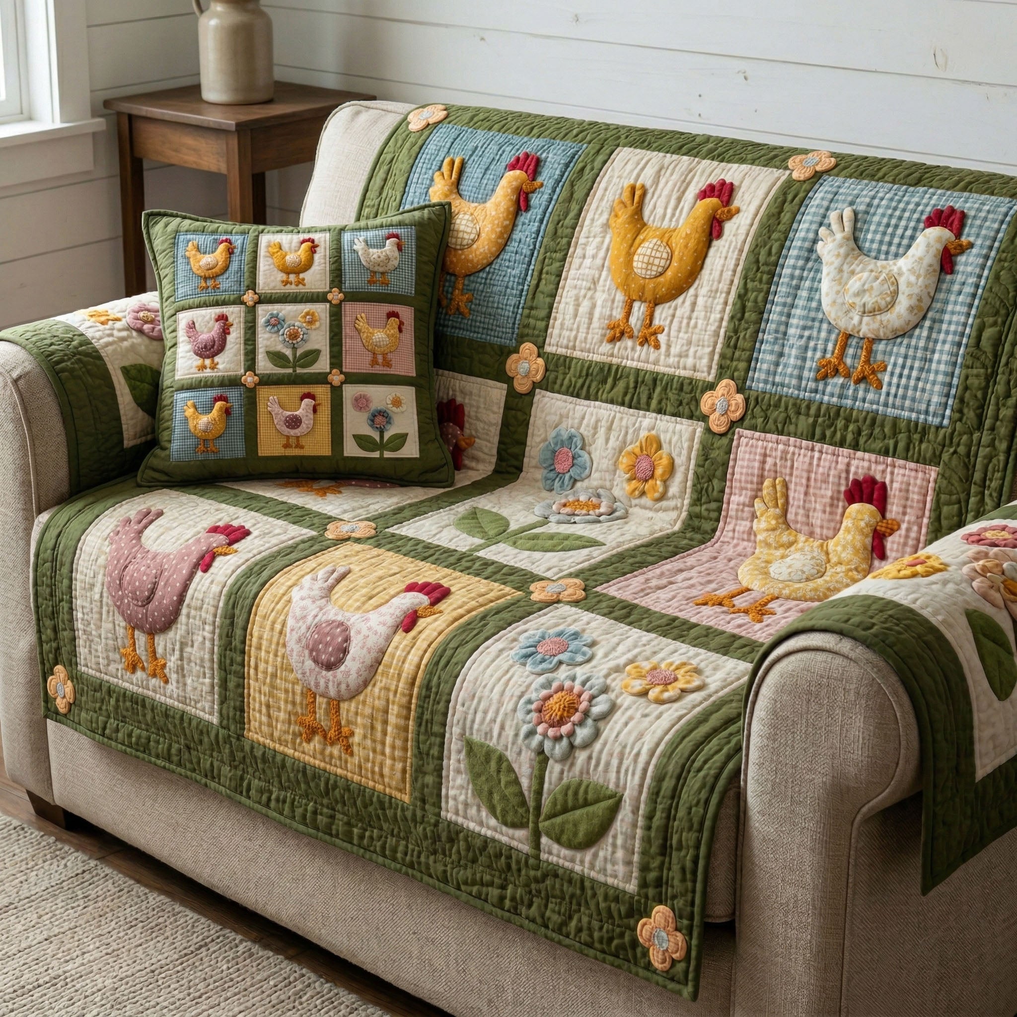 Country Hen Quilted Sofa Cover Pretty Sofa Covers Chicken Lover Presents