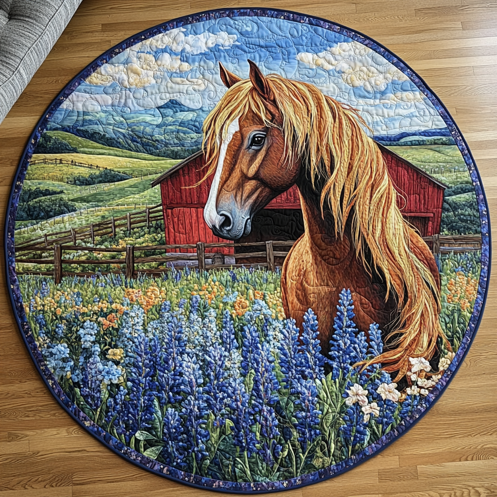 Country Horse Elegance Quilted Round Mat Mat Circle Great Gifts For Horse Lovers