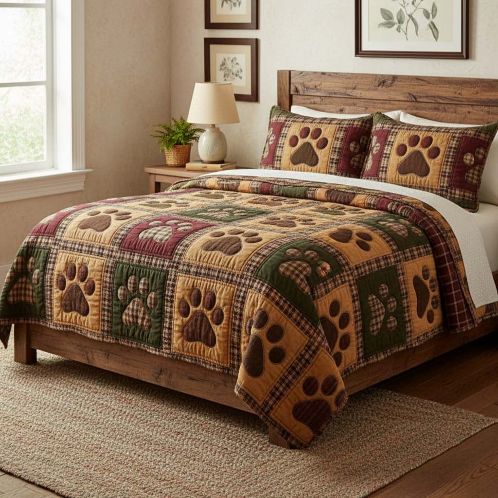 Country Paw Quilted Bedding Set Unique Bed Sheet Set Gifts Cat Lovers