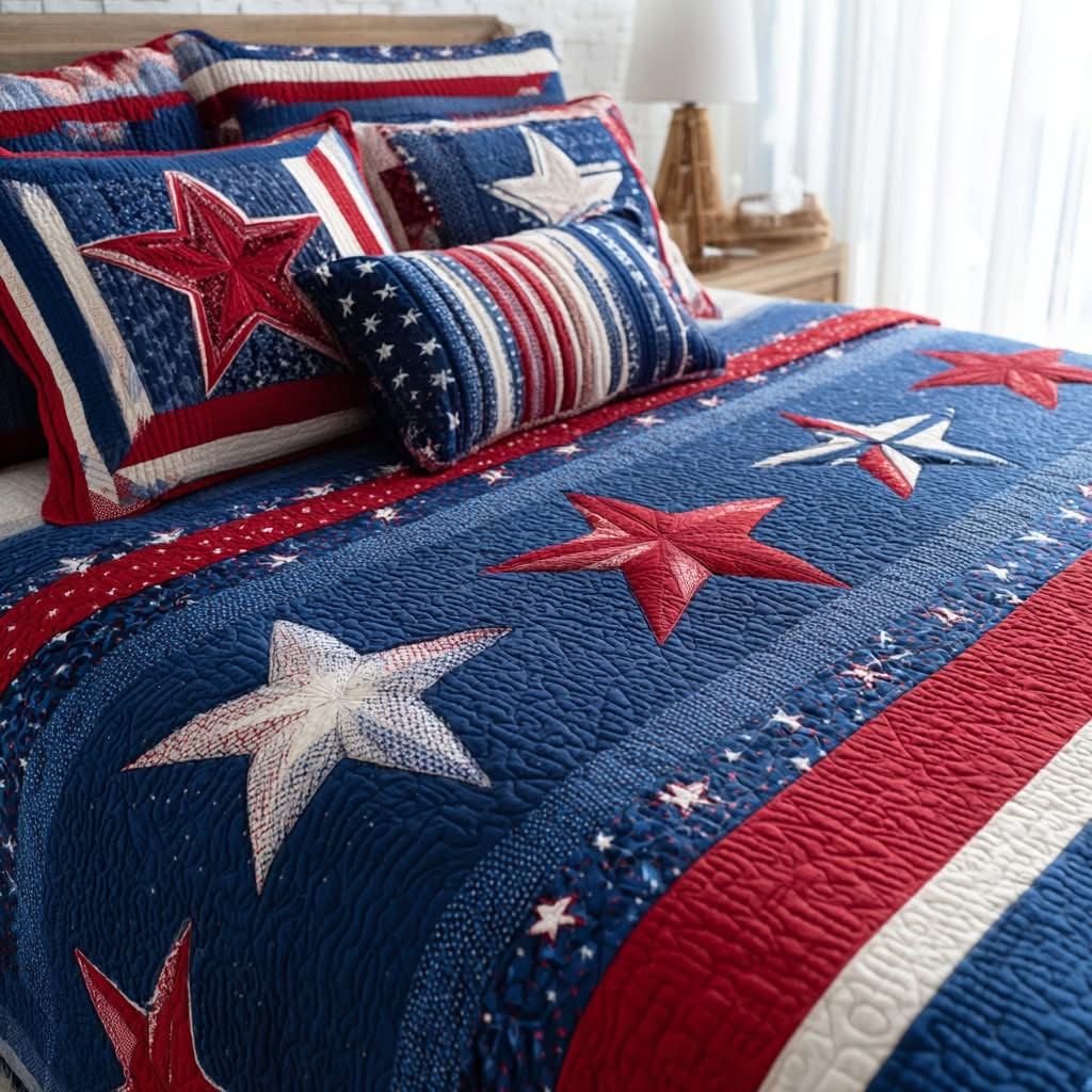 Country Pride Quilted Bedding Set Patriotic Comforter Sets 4th Of July Gifts For Family