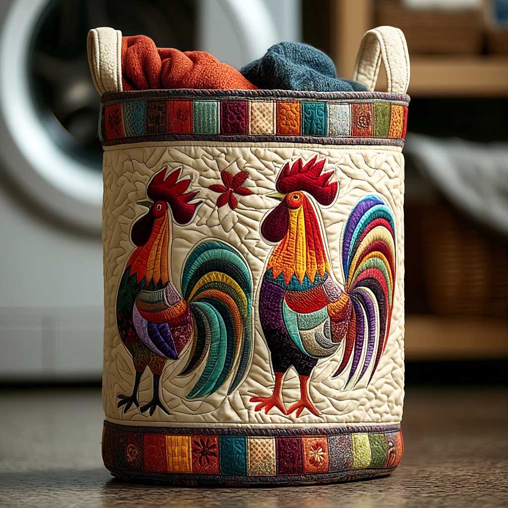 Country Rooster Charm Quilted Laundry Basket Laundry Room Decor Best Christmas Gifts For Women