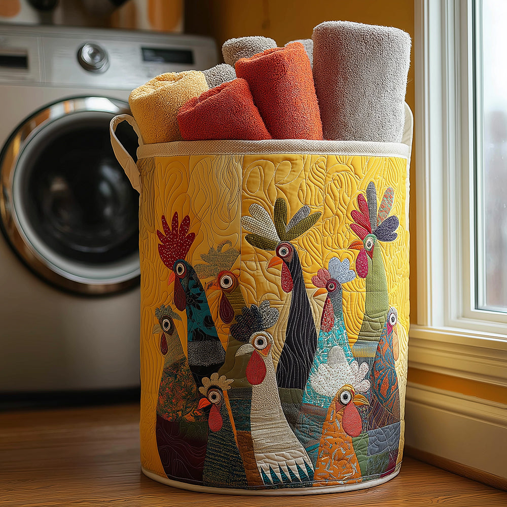 Country Rooster Quilted Laundry Basket Home And Decor Chicken Themed Gifts