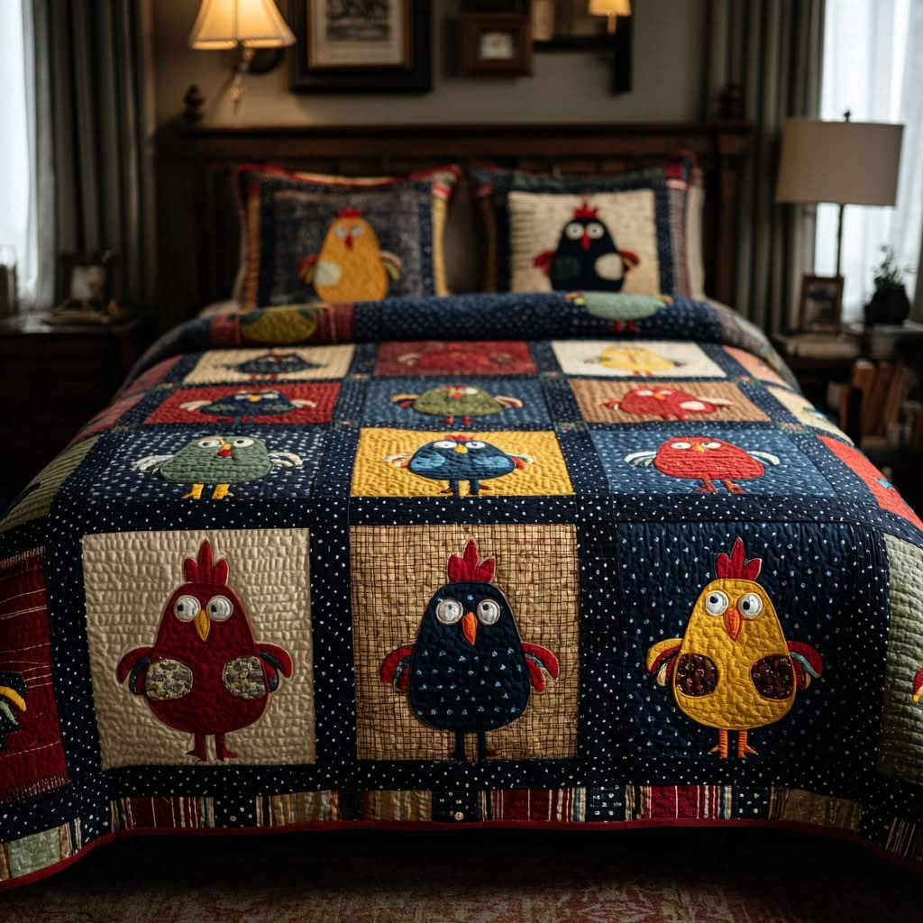Country Roosters Quilted Bedding Set Whimsical Chicken Duvet Cover Set Gifts Ideas For Mom