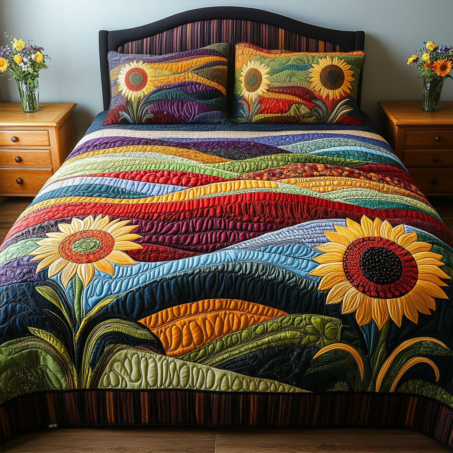 Country Sunflower Dreams Quilted Bedding Set Unique Bed Sheet Set Sunflower Presents Merchandise