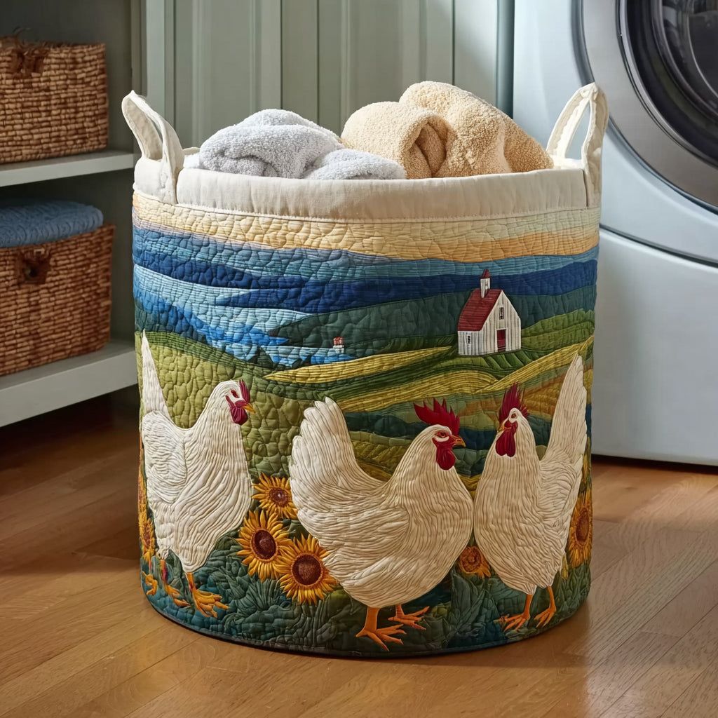 Countryside Chicken Quilted Laundry Basket Folding Laundry Hamper Gifts For People Who Love Chickens