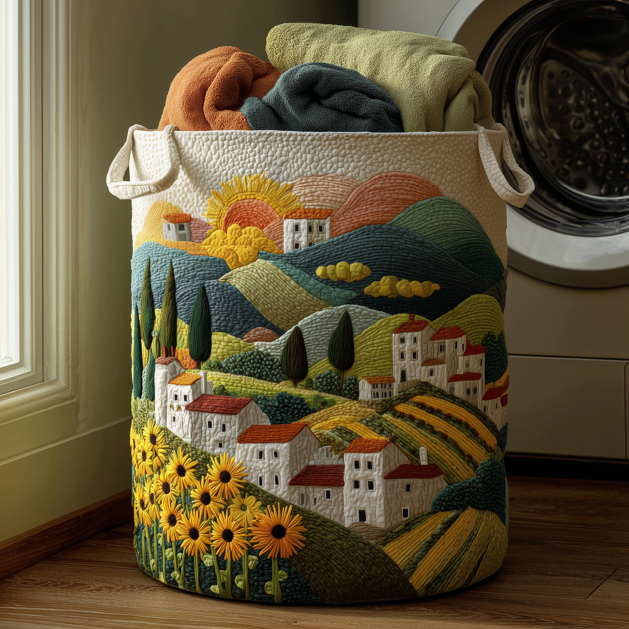 Countryside Glow Quilted Laundry Basket Unique Laundry Hamper Mother's Day Gifts For Mom