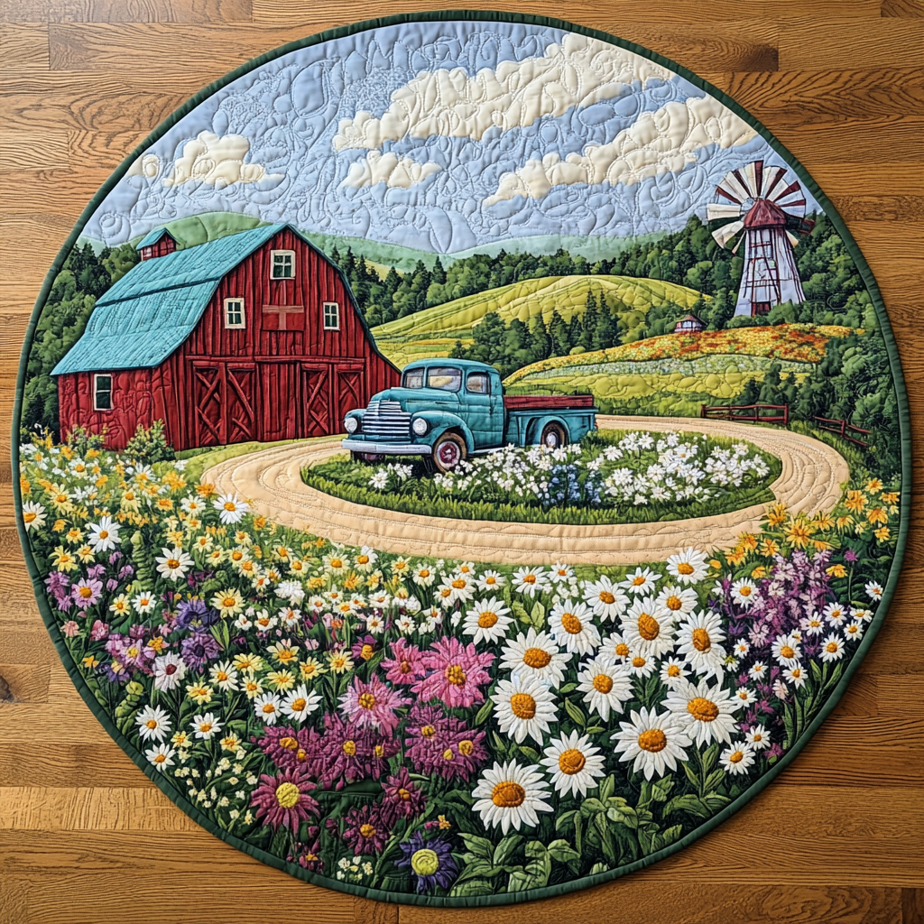 Countryside Haven Quilted Round Mat Circle Rugs Large Gifts To Daughter From Mom