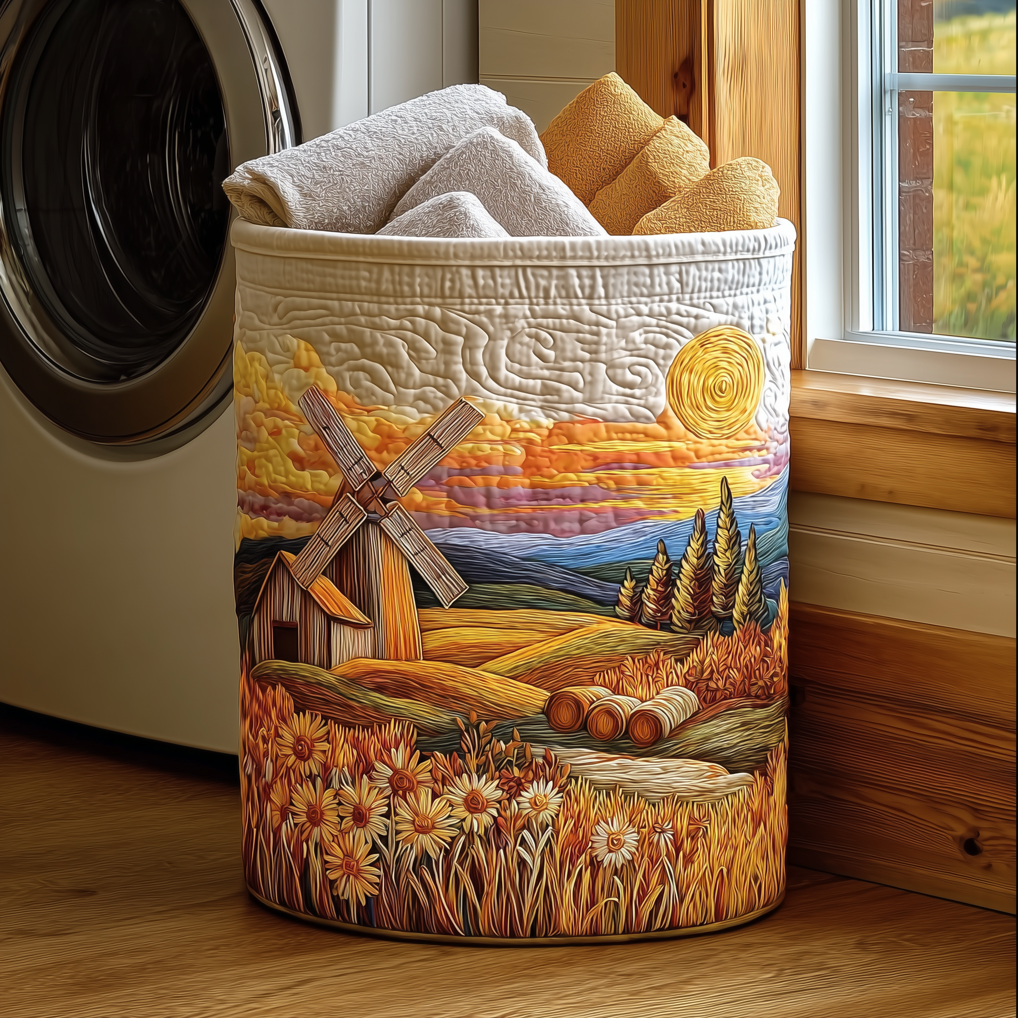 Countryside Sunset Quilted Laundry Basket Storage Bins For Clothes Great Birthday Gifts For Mom